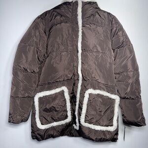 Kenneth Cole Chocolate Puffer Jacket with Ivory Accents